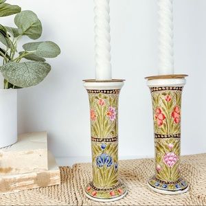 ❌SOLD!❌ Vintage Hand Painted Candle Holders w/ Brass Inserts